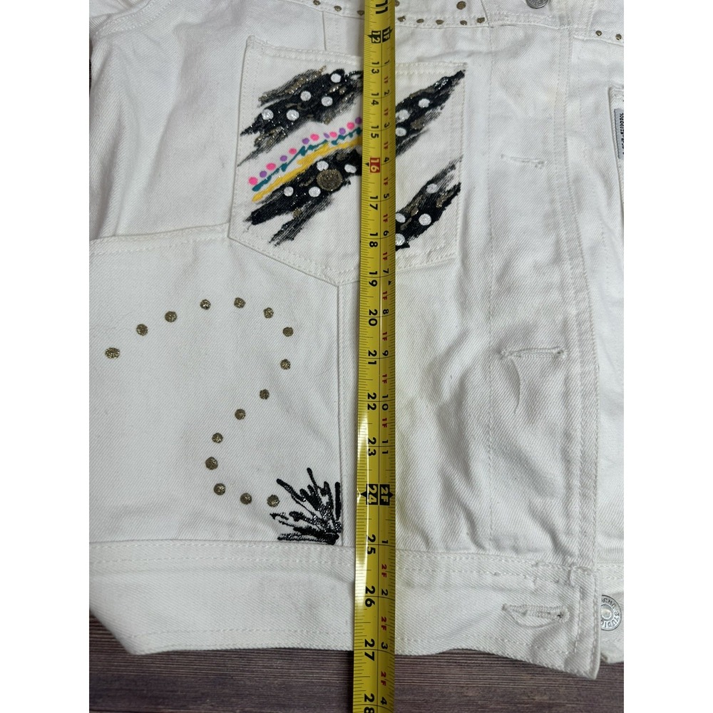 Vintage Jordache Studio 80s Painted White Denim Jacket‎ Size L - Picture 9 of 13